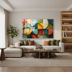 Yatay Cam Tablo Salon Duvar Tablosu Yatay Cam Geometrik Renkler Yeni Ev Hediyesi Ofis Tablosu