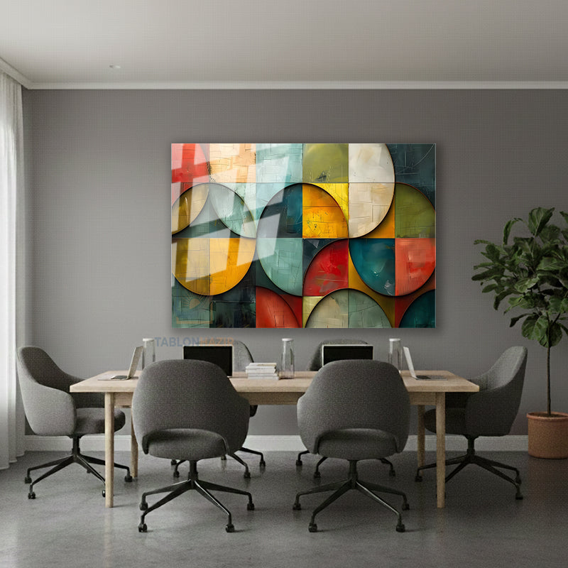 Yatay Cam Tablo Salon Duvar Tablosu Yatay Cam Geometrik Renkler Yeni Ev Hediyesi Ofis Tablosu