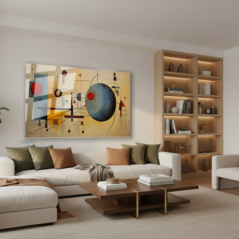Yatay Cam Tablo Salon Duvar Tablosu Yatay Cam Geometrik Soyut Yeni Ev Hediyesi Ofis Tablosu