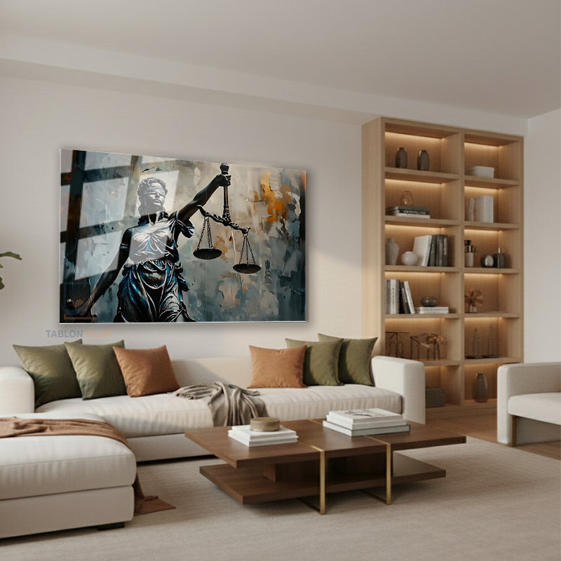 Yatay Cam Tablo Salon Duvar Tablosu Yatay Cam Gri Hukuk Tablosu Yeni Ev Hediyesi Ofis Tablosu