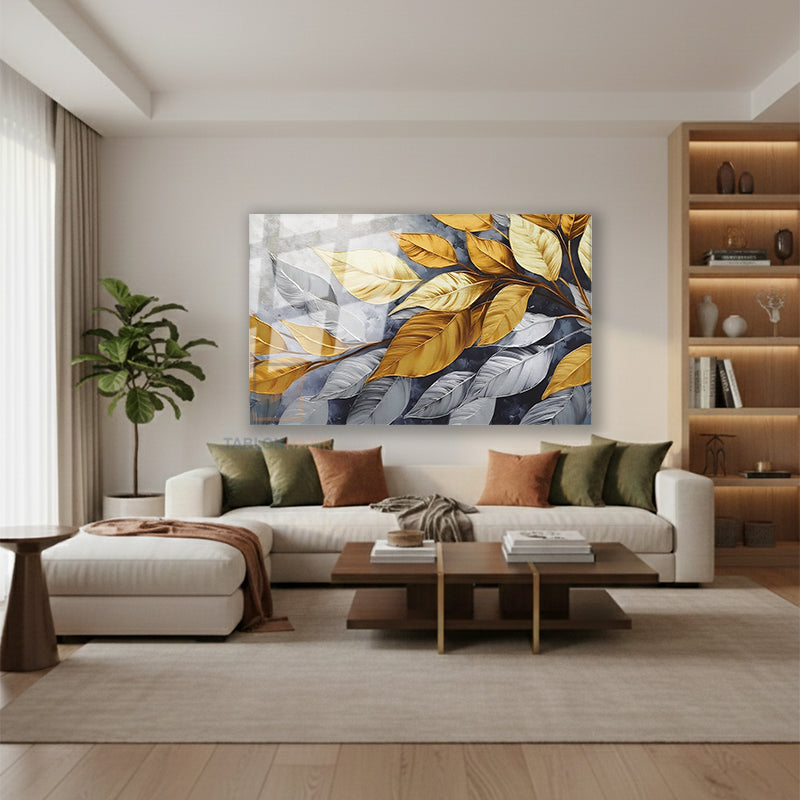 Yatay Cam Tablo Salon Duvar Tablosu Yatay Cam Grialtinyapraklar Yeni Ev Hediyesi Ofis Tablosu