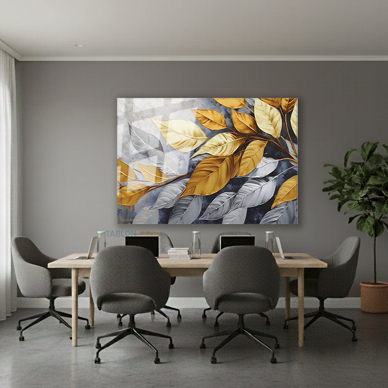 Yatay Cam Tablo Salon Duvar Tablosu Yatay Cam Grialtinyapraklar Yeni Ev Hediyesi Ofis Tablosu