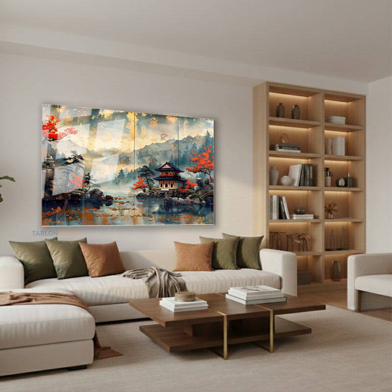 Yatay Cam Tablo Salon Duvar Tablosu Yatay Cam Japon Klasik Manzara Yeni Ev Hediyesi Ofis Tablosu
