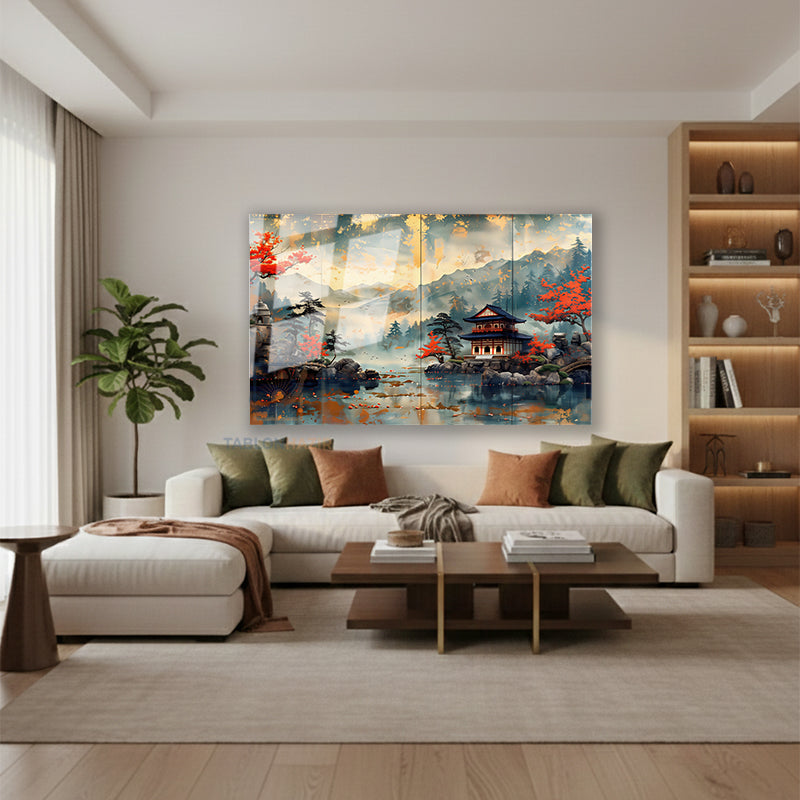 Yatay Cam Tablo Salon Duvar Tablosu Yatay Cam Japon Klasik Manzara Yeni Ev Hediyesi Ofis Tablosu