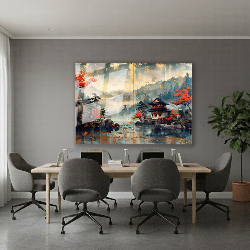 Yatay Cam Tablo Salon Duvar Tablosu Yatay Cam Japon Klasik Manzara Yeni Ev Hediyesi Ofis Tablosu