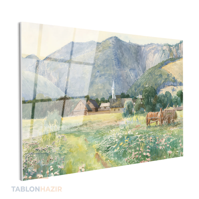 Yatay Cam Tablo Salon Duvar Tablosu Yatay Cam Klasik Manzara 2 Yeni Ev Hediyesi Ofis Tablosu