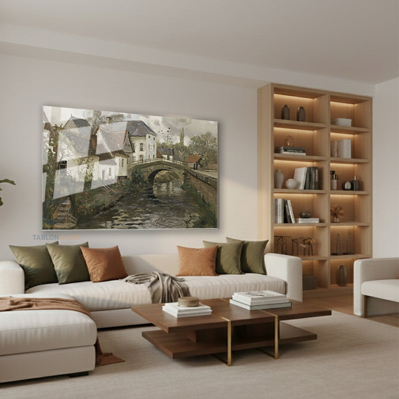 Yatay Cam Tablo Salon Duvar Tablosu Yatay Cam Klasik Manzara 7 Yeni Ev Hediyesi Ofis Tablosu
