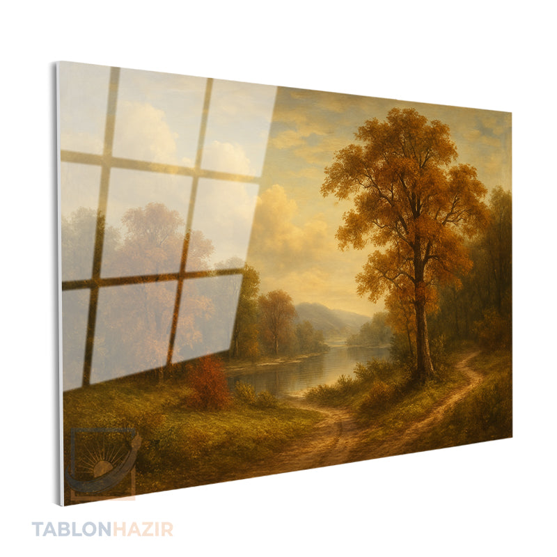 Yatay Cam Tablo Salon Duvar Tablosu Yatay Cam Klasik Manzara Cizimi Yeni Ev Hediyesi Ofis Tablosu