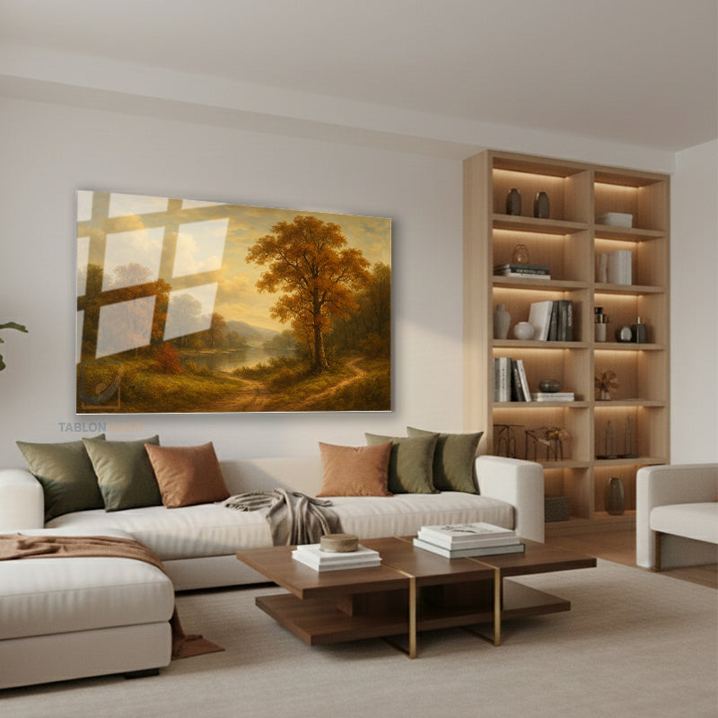 Yatay Cam Tablo Salon Duvar Tablosu Yatay Cam Klasik Manzara Cizimi Yeni Ev Hediyesi Ofis Tablosu