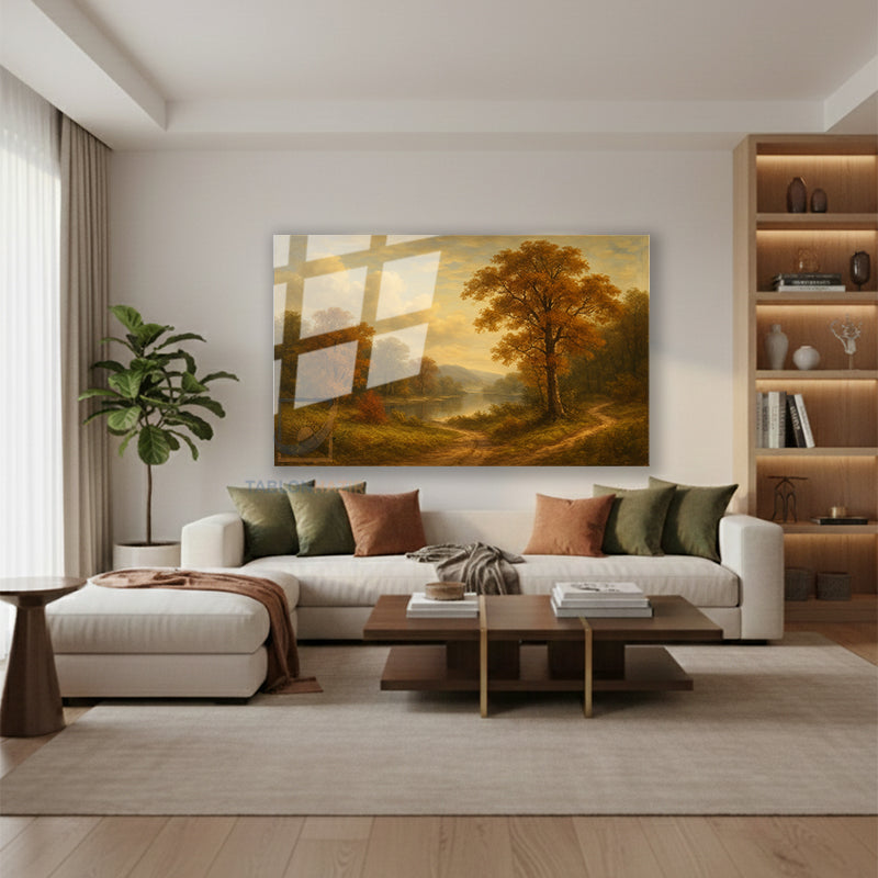 Yatay Cam Tablo Salon Duvar Tablosu Yatay Cam Klasik Manzara Cizimi Yeni Ev Hediyesi Ofis Tablosu