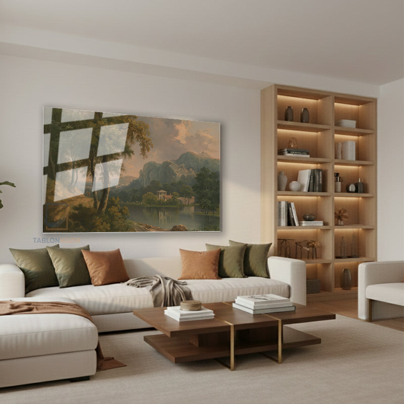 Yatay Cam Tablo Salon Duvar Tablosu Yatay Cam Klasik Manzara Sonbahar Yeni Ev Hediyesi Ofis Tablosu