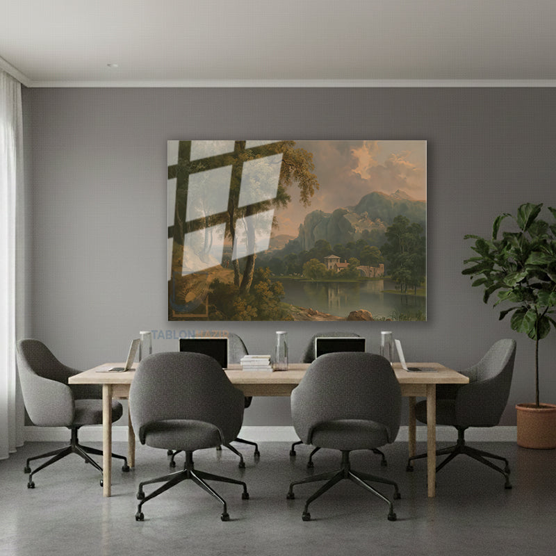 Yatay Cam Tablo Salon Duvar Tablosu Yatay Cam Klasik Manzara Sonbahar Yeni Ev Hediyesi Ofis Tablosu