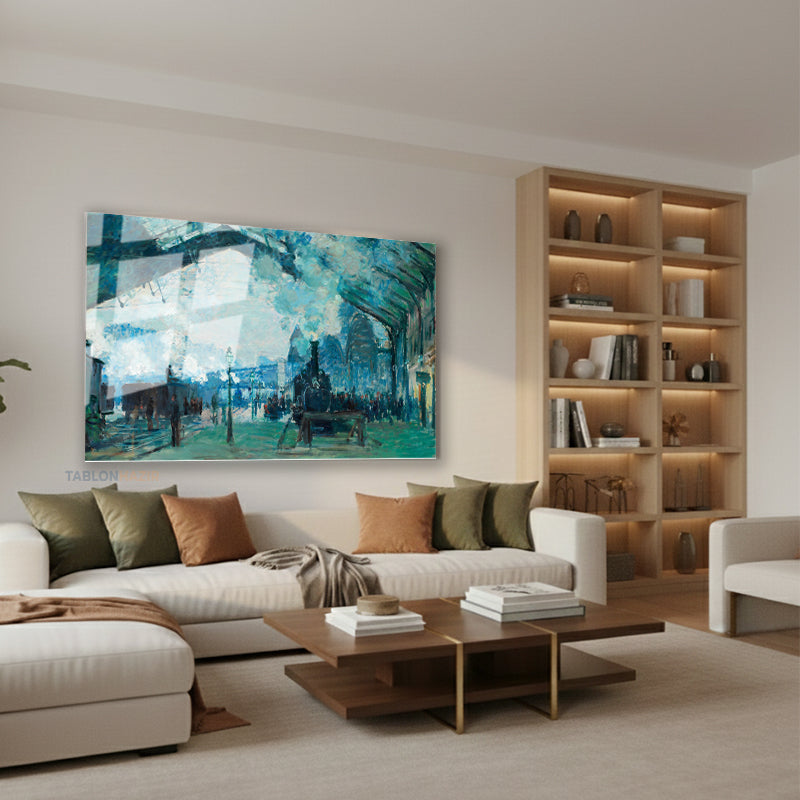 Yatay Cam Tablo Salon Duvar Tablosu Yatay Cam Klasik Tren İstasyonu Yeni Ev Hediyesi Ofis Tablosu