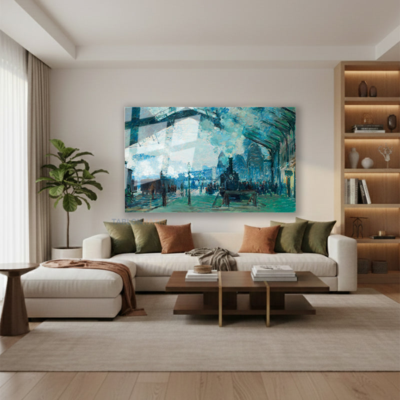 Yatay Cam Tablo Salon Duvar Tablosu Yatay Cam Klasik Tren İstasyonu Yeni Ev Hediyesi Ofis Tablosu