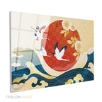 Yatay Cam Tablo Salon Duvar Tablosu Yatay Cam Leylekgunessu Yeni Ev Hediyesi Ofis Tablosu