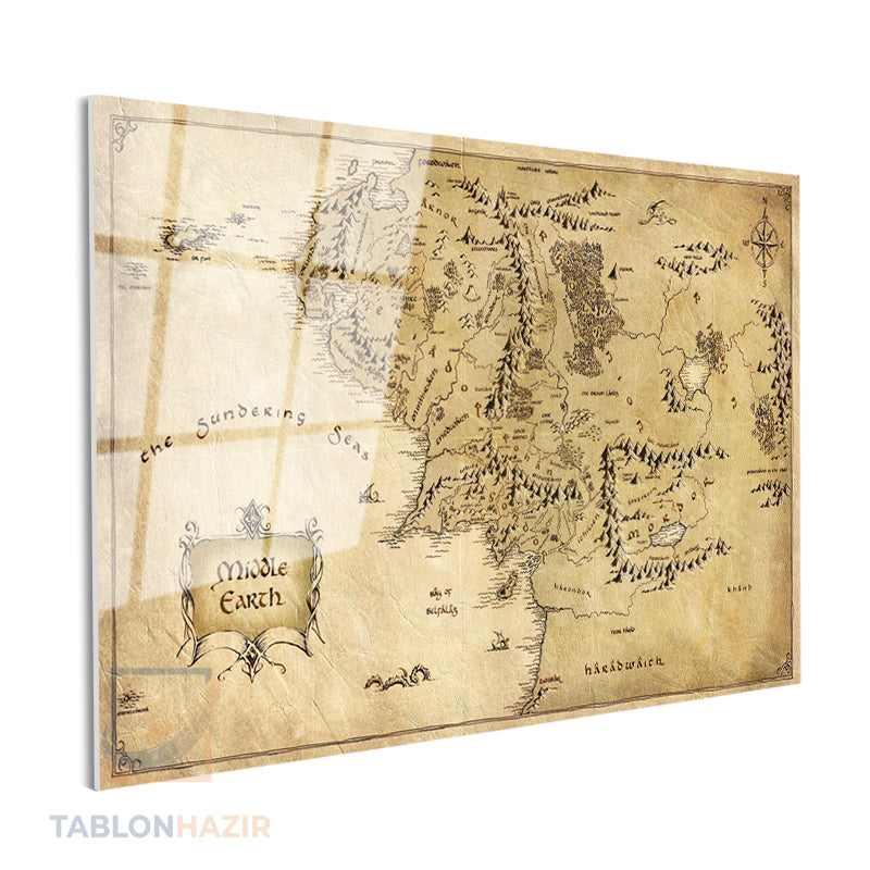 Yatay Cam Tablo Salon Duvar Tablosu Yatay Cam Lotr Middlearth Harita Yeni Ev Hediyesi Ofis Tablosu