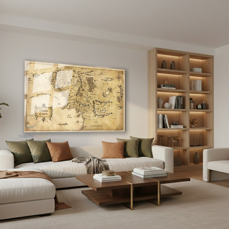 Yatay Cam Tablo Salon Duvar Tablosu Yatay Cam Lotr Middlearth Harita Yeni Ev Hediyesi Ofis Tablosu