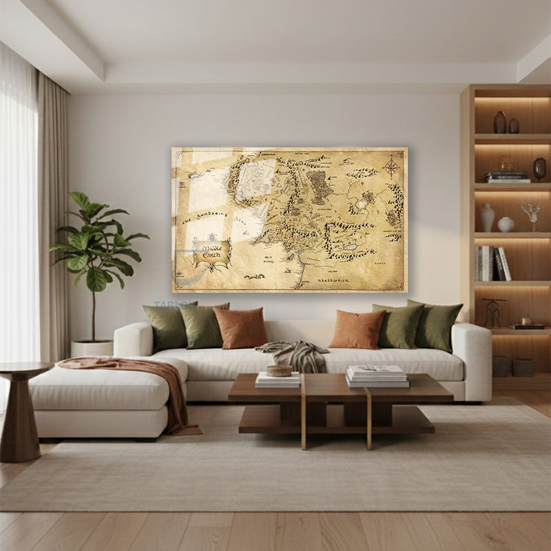 Yatay Cam Tablo Salon Duvar Tablosu Yatay Cam Lotr Middlearth Harita Yeni Ev Hediyesi Ofis Tablosu