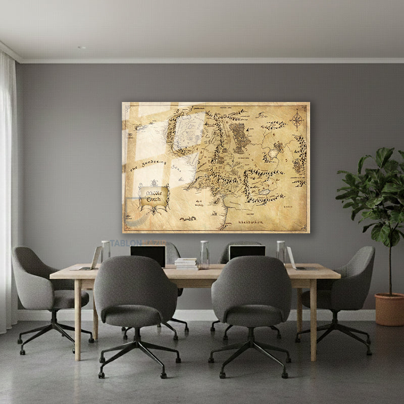 Yatay Cam Tablo Salon Duvar Tablosu Yatay Cam Lotr Middlearth Harita Yeni Ev Hediyesi Ofis Tablosu