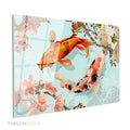 Yatay Cam Tablo Salon Duvar Tablosu Yatay Cam Mavi Turuncu Koi Yeni Ev Hediyesi Ofis Tablosu