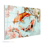 Yatay Cam Tablo Salon Duvar Tablosu Yatay Cam Mavi Turuncu Koi Yeni Ev Hediyesi Ofis Tablosu