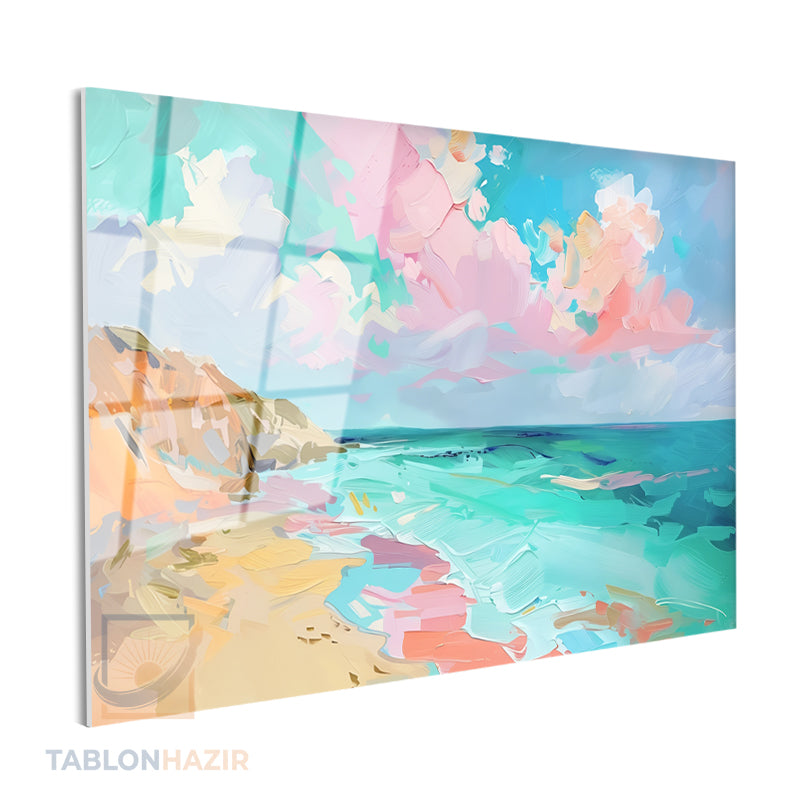 Yatay Cam Tablo Salon Duvar Tablosu Yatay Cam Pastel Manzara Yeni Ev Hediyesi Ofis Tablosu