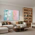 Yatay Cam Tablo Salon Duvar Tablosu Yatay Cam Pastel Renkler Soyut Yeni Ev Hediyesi Ofis Tablosu