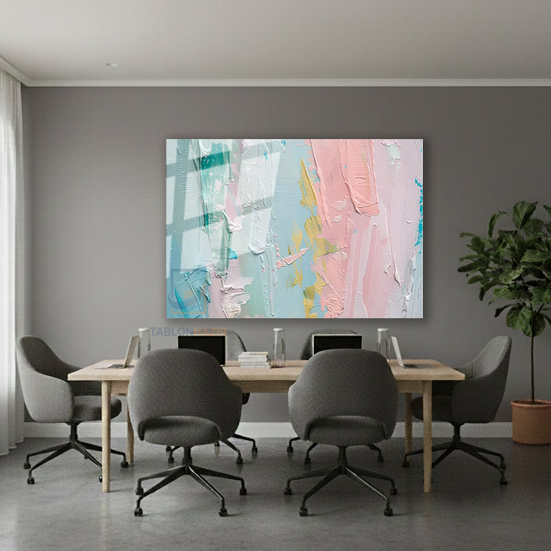 Yatay Cam Tablo Salon Duvar Tablosu Yatay Cam Pastel Renkler Soyut Yeni Ev Hediyesi Ofis Tablosu