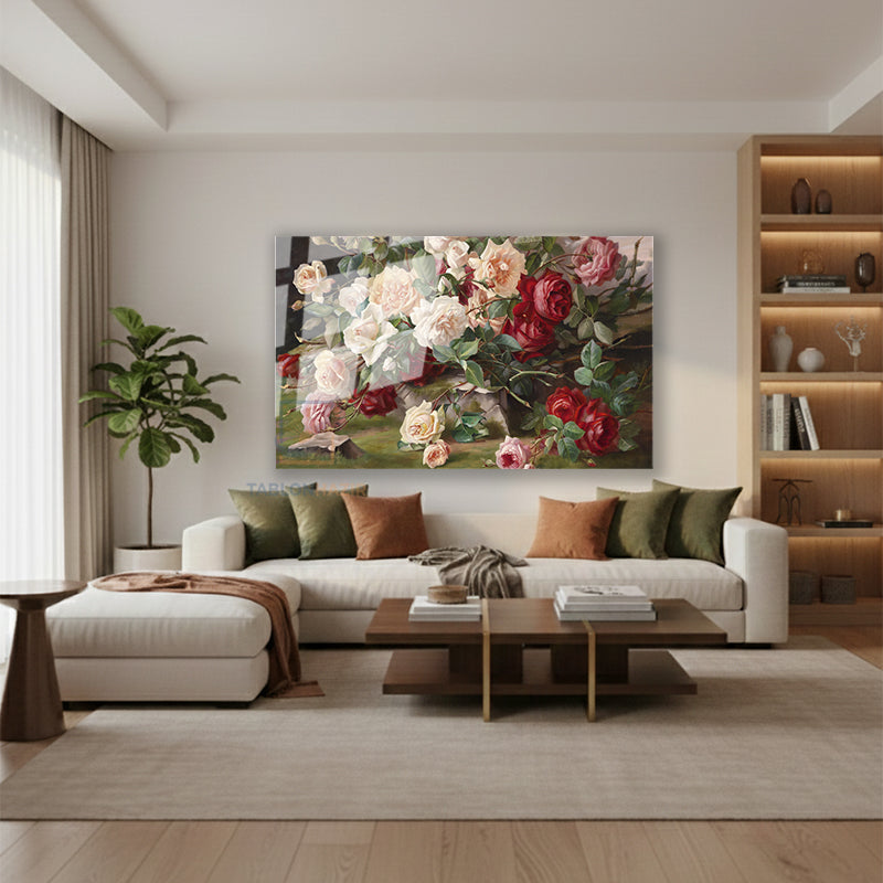 Yatay Cam Tablo Salon Duvar Tablosu Yatay Cam Pembe Kirmizi Guller Yeni Ev Hediyesi Ofis Tablosu