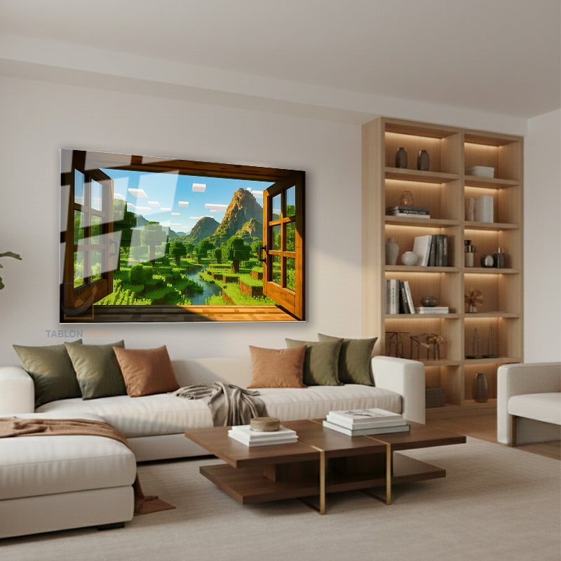 Yatay Cam Tablo Salon Duvar Tablosu Yatay Cam Piksel Pencere Manzara Yeni Ev Hediyesi Ofis Tablosu
