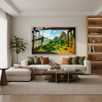 Yatay Cam Tablo Salon Duvar Tablosu Yatay Cam Piksel Pencere Manzara Yeni Ev Hediyesi Ofis Tablosu