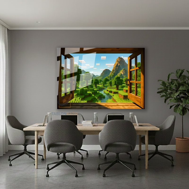 Yatay Cam Tablo Salon Duvar Tablosu Yatay Cam Piksel Pencere Manzara Yeni Ev Hediyesi Ofis Tablosu
