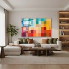 Yatay Cam Tablo Salon Duvar Tablosu Yatay Cam Piksel Soyut Desenler Yeni Ev Hediyesi Ofis Tablosu