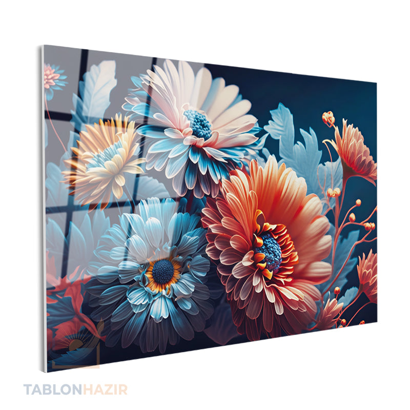 Yatay Cam Tablo Salon Duvar Tablosu Yatay Cam Rengarenkcicekler Yeni Ev Hediyesi Ofis Tablosu