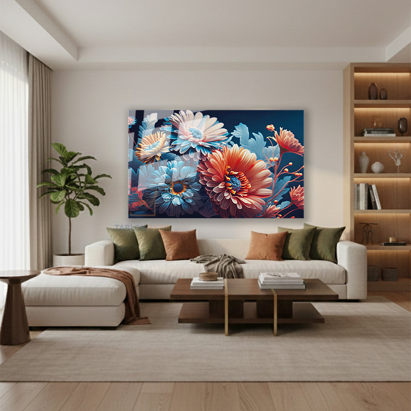 Yatay Cam Tablo Salon Duvar Tablosu Yatay Cam Rengarenkcicekler Yeni Ev Hediyesi Ofis Tablosu