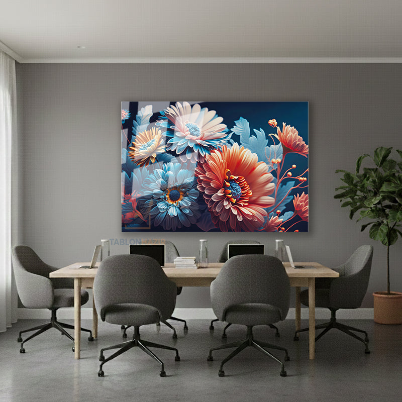 Yatay Cam Tablo Salon Duvar Tablosu Yatay Cam Rengarenkcicekler Yeni Ev Hediyesi Ofis Tablosu