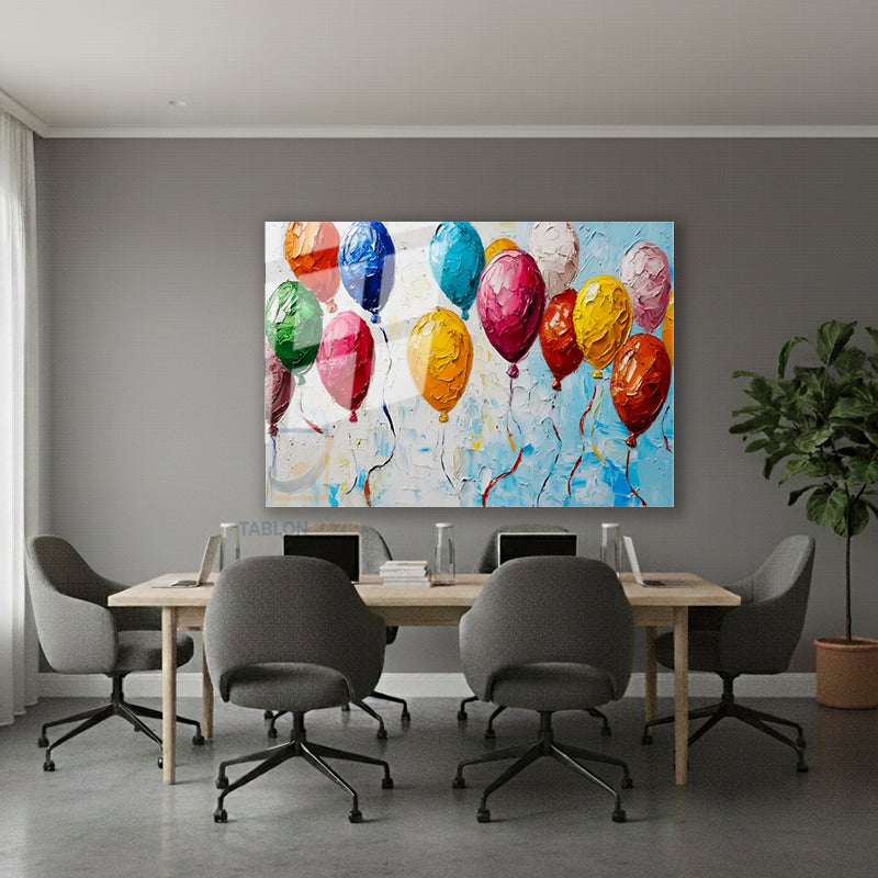 Yatay Cam Tablo Salon Duvar Tablosu Yatay Cam Renkli Balonlar Cizim Yeni Ev Hediyesi Ofis Tablosu