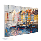 Yatay Cam Tablo Salon Duvar Tablosu Yatay Cam Renkli Binalar Nehir Yeni Ev Hediyesi Ofis Tablosu