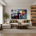Yatay Cam Tablo Salon Duvar Tablosu Yatay Cam Renkli Boyali Fil Yeni Ev Hediyesi Ofis Tablosu