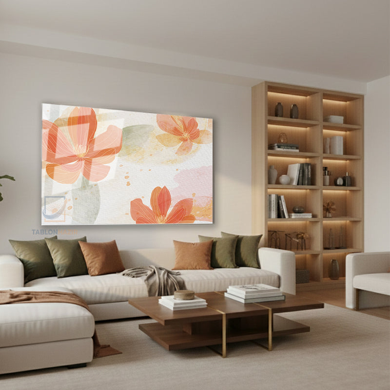 Yatay Cam Tablo Salon Duvar Tablosu Yatay Cam Renklicicekler Yeni Ev Hediyesi Ofis Tablosu