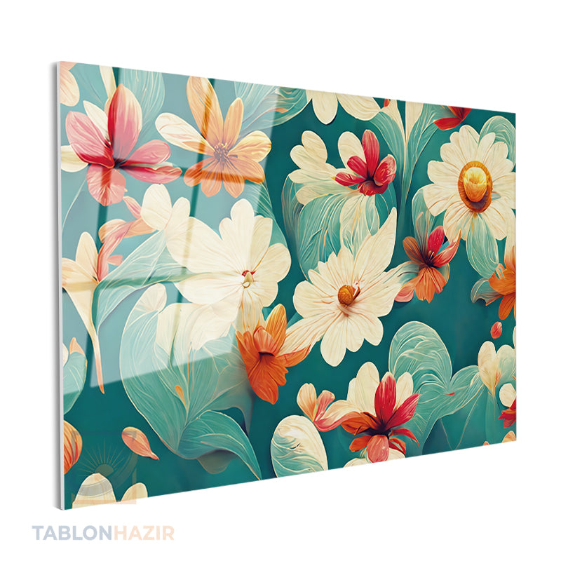 Yatay Cam Tablo Salon Duvar Tablosu Yatay Cam Renklicicekler1 Yeni Ev Hediyesi Ofis Tablosu