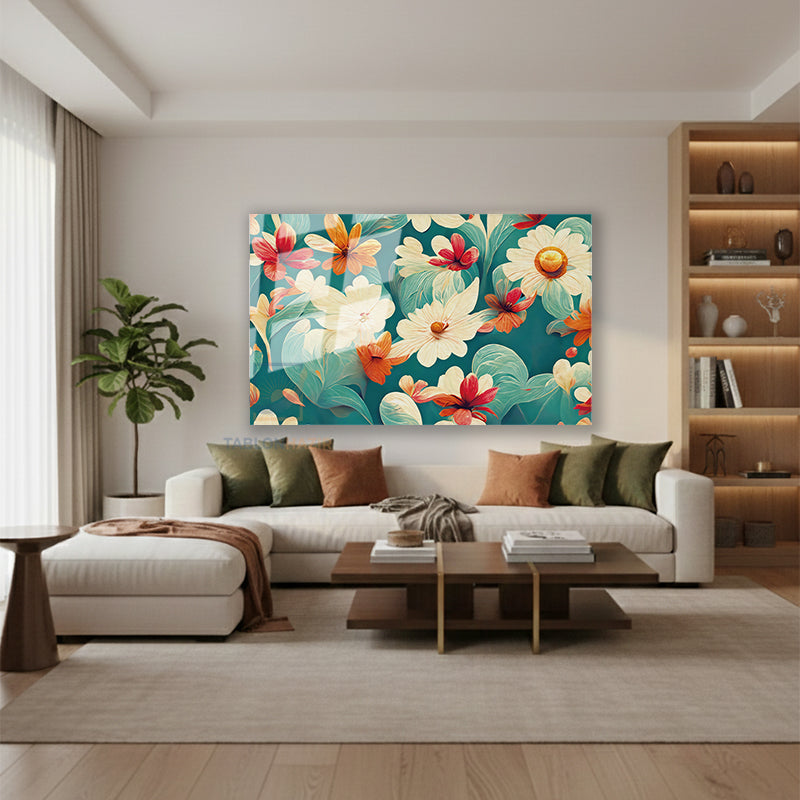 Yatay Cam Tablo Salon Duvar Tablosu Yatay Cam Renklicicekler1 Yeni Ev Hediyesi Ofis Tablosu