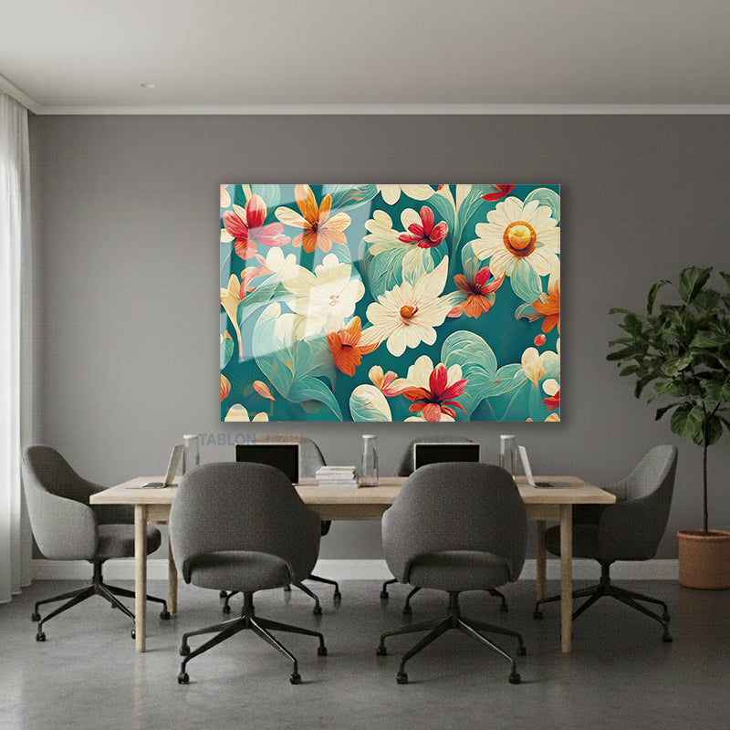 Yatay Cam Tablo Salon Duvar Tablosu Yatay Cam Renklicicekler1 Yeni Ev Hediyesi Ofis Tablosu