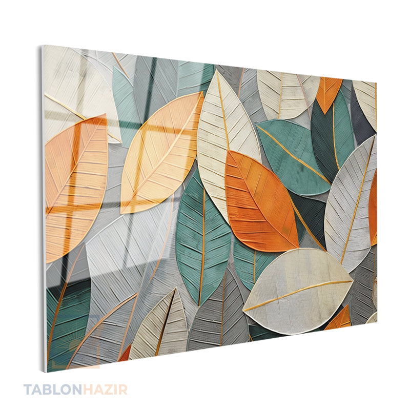 Yatay Cam Tablo Salon Duvar Tablosu Yatay Cam Renkliyapraklar Yeni Ev Hediyesi Ofis Tablosu