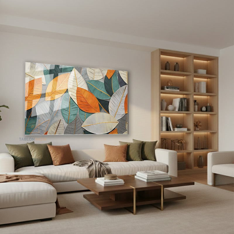 Yatay Cam Tablo Salon Duvar Tablosu Yatay Cam Renkliyapraklar Yeni Ev Hediyesi Ofis Tablosu