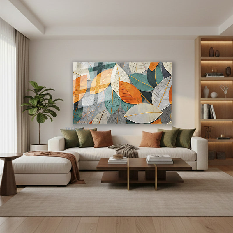 Yatay Cam Tablo Salon Duvar Tablosu Yatay Cam Renkliyapraklar Yeni Ev Hediyesi Ofis Tablosu