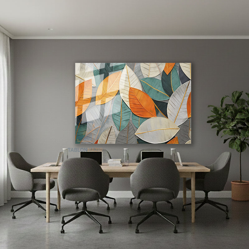 Yatay Cam Tablo Salon Duvar Tablosu Yatay Cam Renkliyapraklar Yeni Ev Hediyesi Ofis Tablosu
