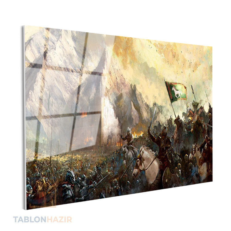 Yatay Cam Tablo Salon Duvar Tablosu Yatay Cam Rohan Lotr Savas Yeni Ev Hediyesi Ofis Tablosu