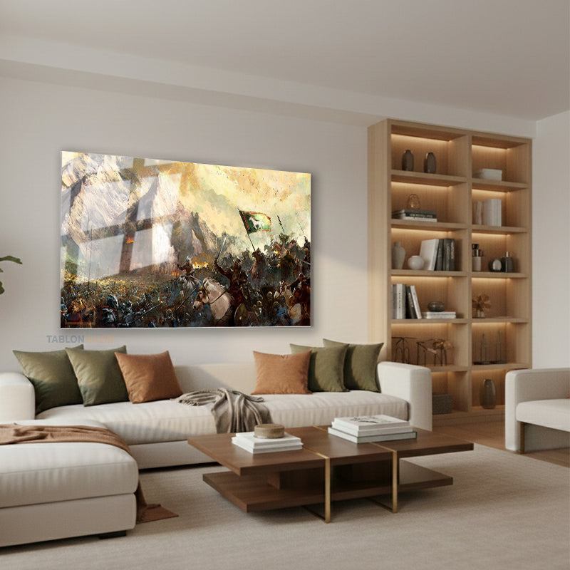 Yatay Cam Tablo Salon Duvar Tablosu Yatay Cam Rohan Lotr Savas Yeni Ev Hediyesi Ofis Tablosu