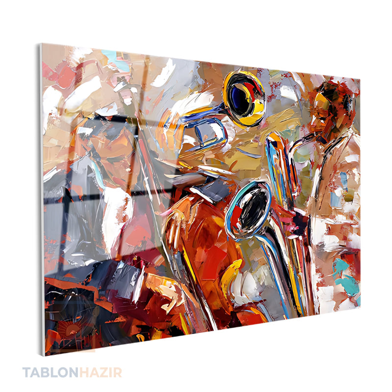 Yatay Cam Tablo Salon Duvar Tablosu Yatay Cam Saksafon Muzisyen Yeni Ev Hediyesi Ofis Tablosu